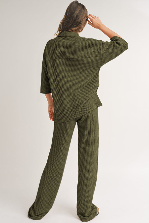Textured Buttoned Shirt and Casual Pants Set