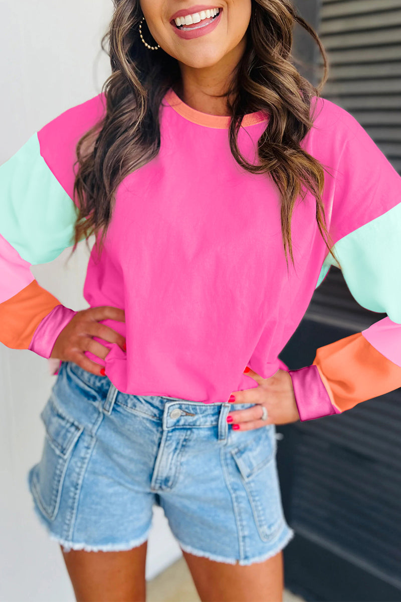 Timeless Color block Patchwork Long Sleeve Loose Top
