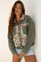 Ribbed Retro Floral Patchwork Shirt Style Jacket