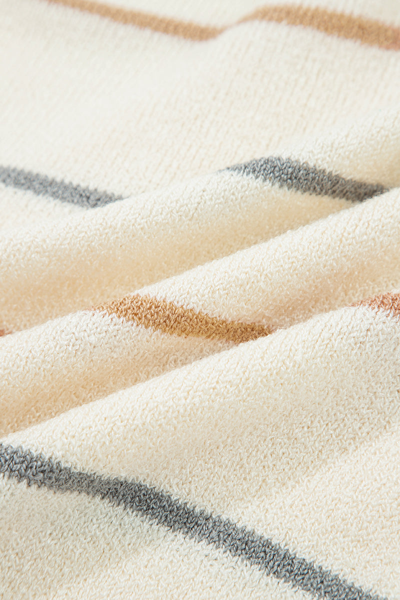 Multicolour Striped Buttoned Front V Neck Drop Shoulder Cardigan Sweater