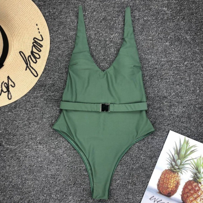 Grid and Solid Pattern White Swimsuit Women