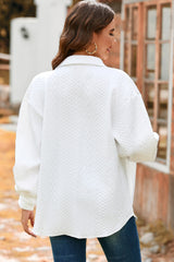 Solid Cable Texture Puff Sleeve Loose Shacket
