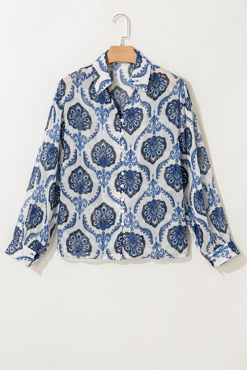 Tribal Pattern Buttoned Front Loose Shirt