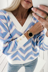 Zigzag Striped Print V Neck Oversized Top