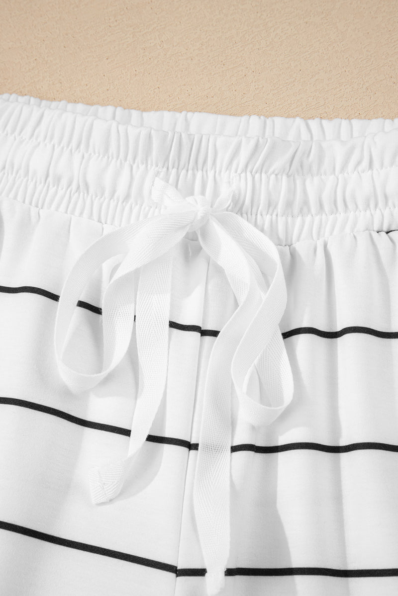 Stripe Zip up Drop Shoulder Pullover and Short 2pcs Outfit