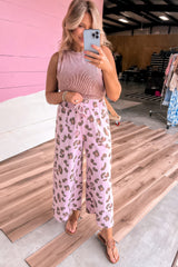 Drawstring Leopard Print Patch Pocket Loose Pants