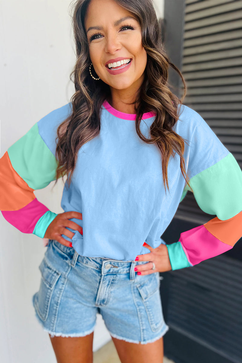 Timeless Color block Patchwork Long Sleeve Loose Top