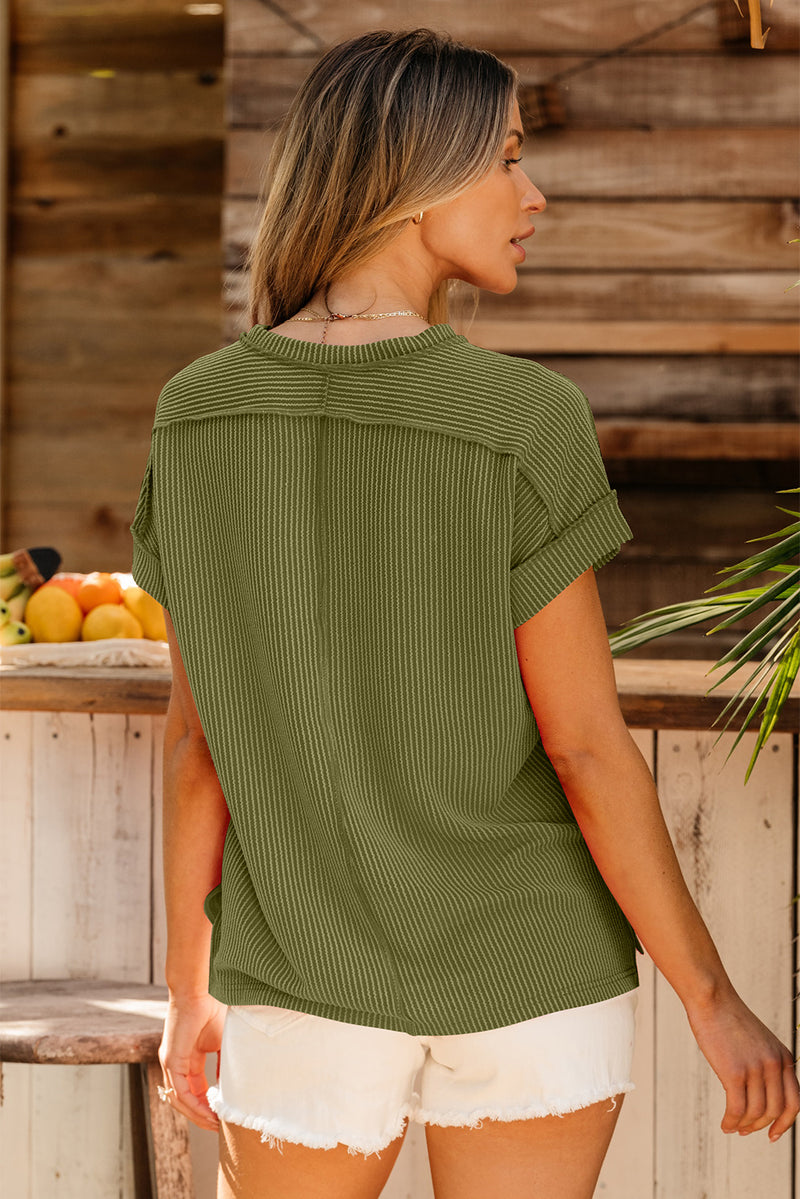 Textured Knit Exposed Stitching T-shirt