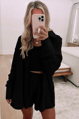 Crop Tank Top Shorts with Cardigan Lounge Set
