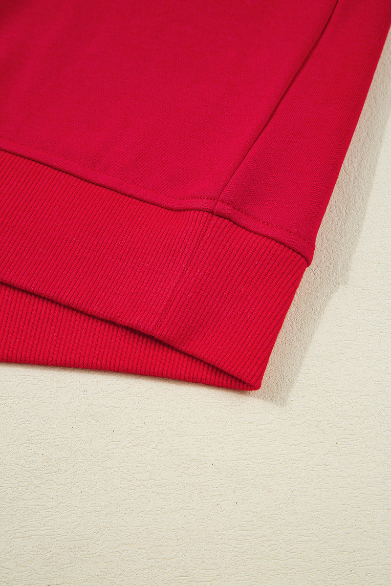 Red Varsity Striped Detail Crewneck Pullover Elastic Sweatpants 2pcs Outfit