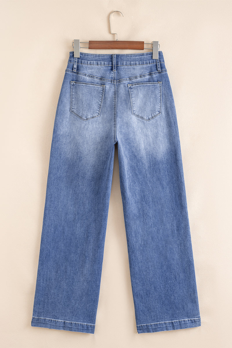 Tailored Center Seam Detail Straight Loose High Rise Jeans
