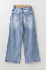 Multi Buttons Pinstripe Wide Leg Jeans