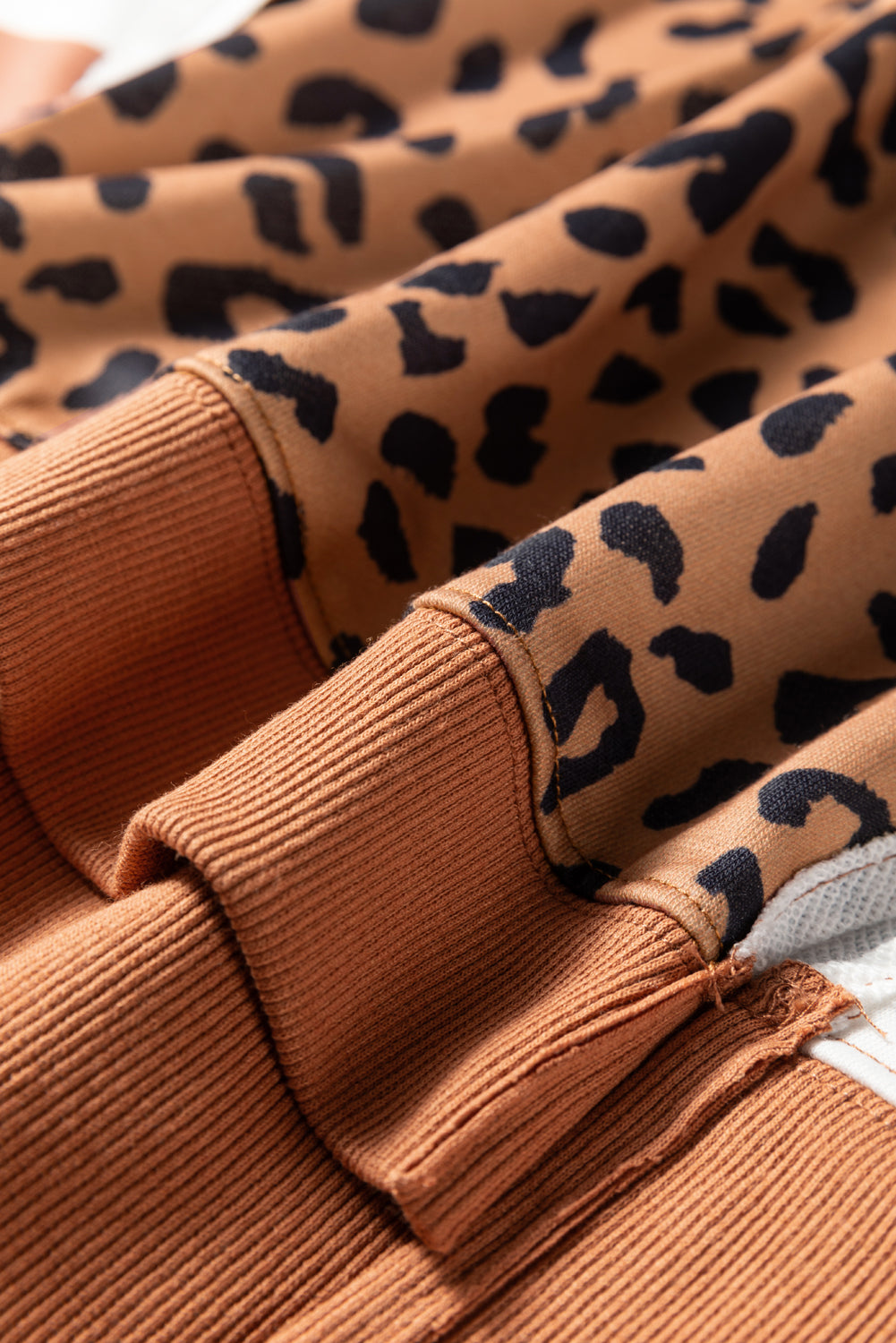Stripe Color Block Patchwork Leopard Casual Sweatshirt with Slits
