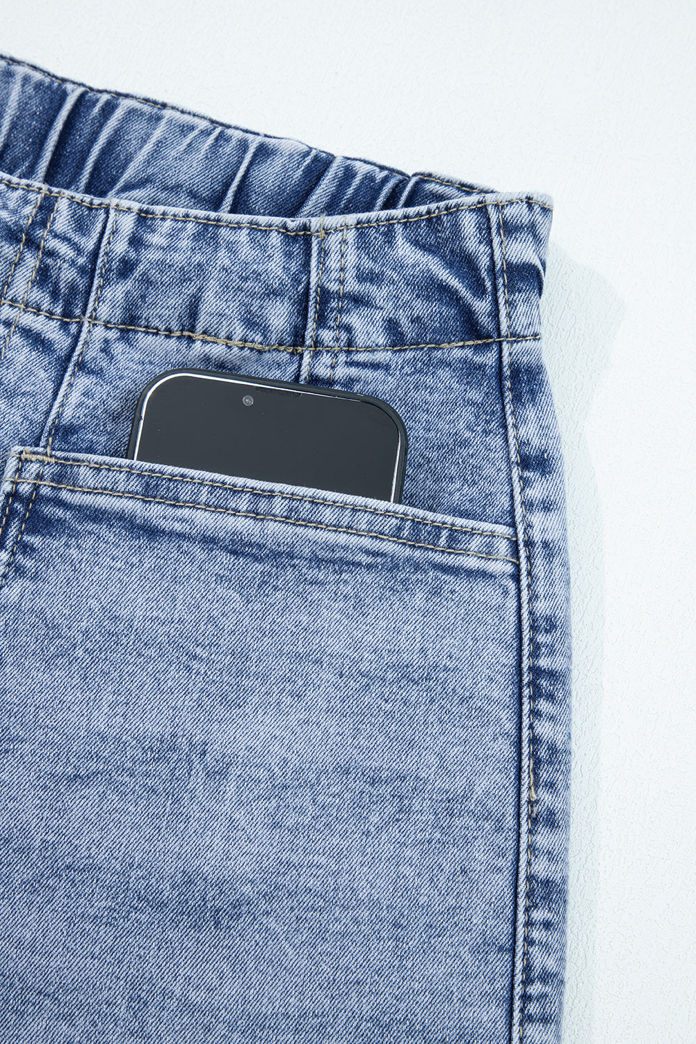 Patch Pocket Drawstring Paper bag Waist Barrel Jeans