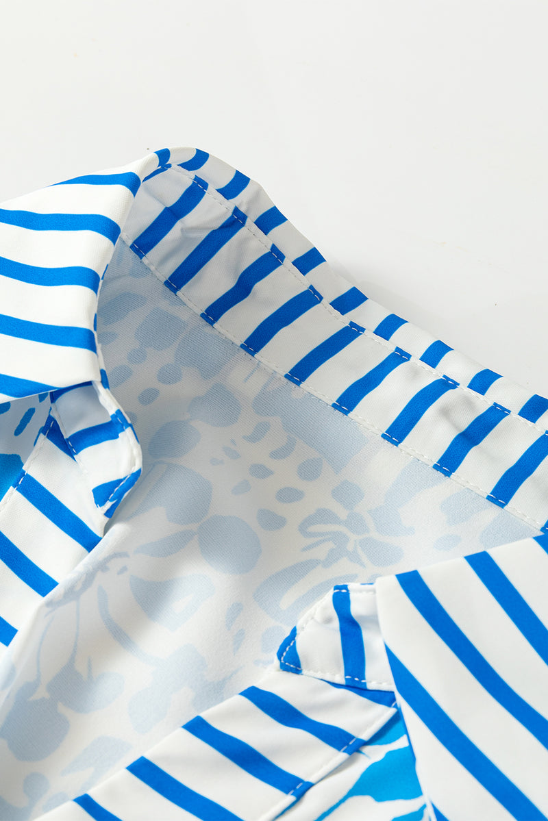 Contrast Striped Trim Floral Shift Fit Fall Dress