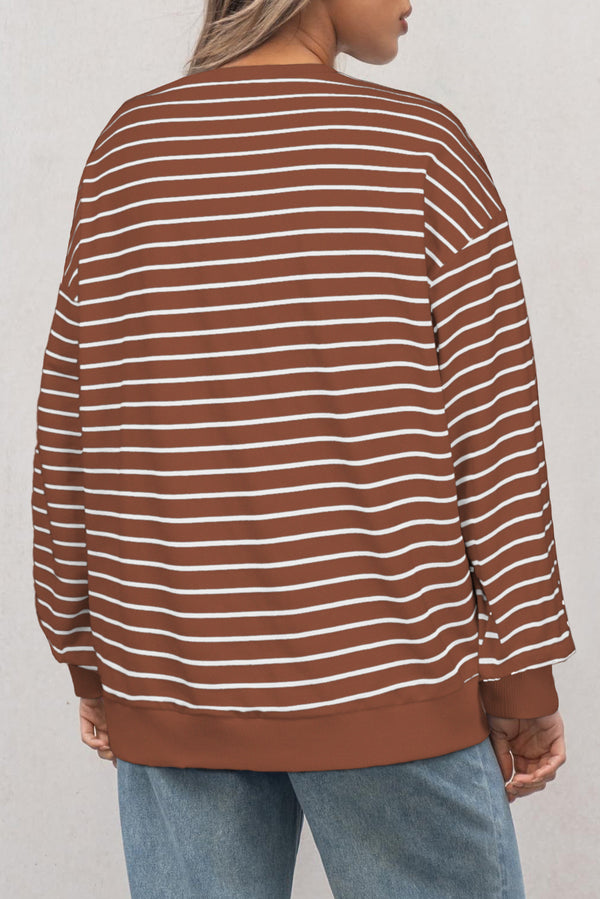 Striped Long Sleeve Round Neck Loose Top