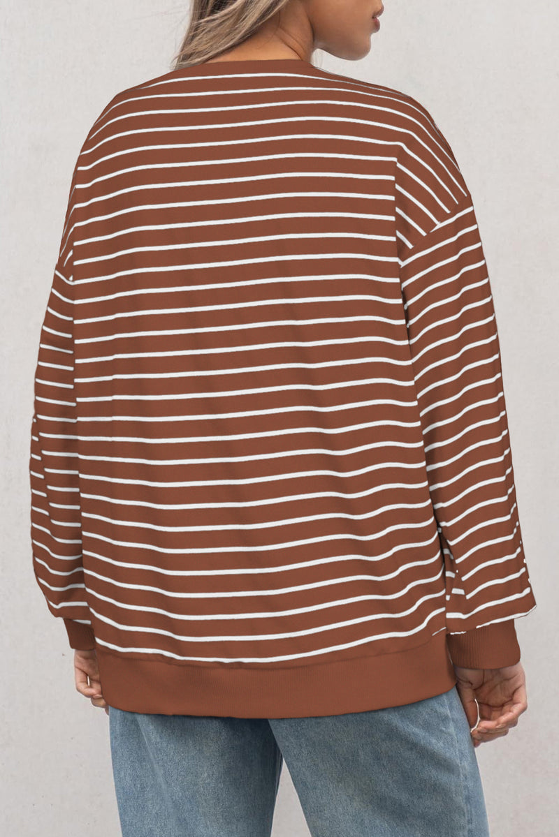 Striped Long Sleeve Round Neck Loose Top