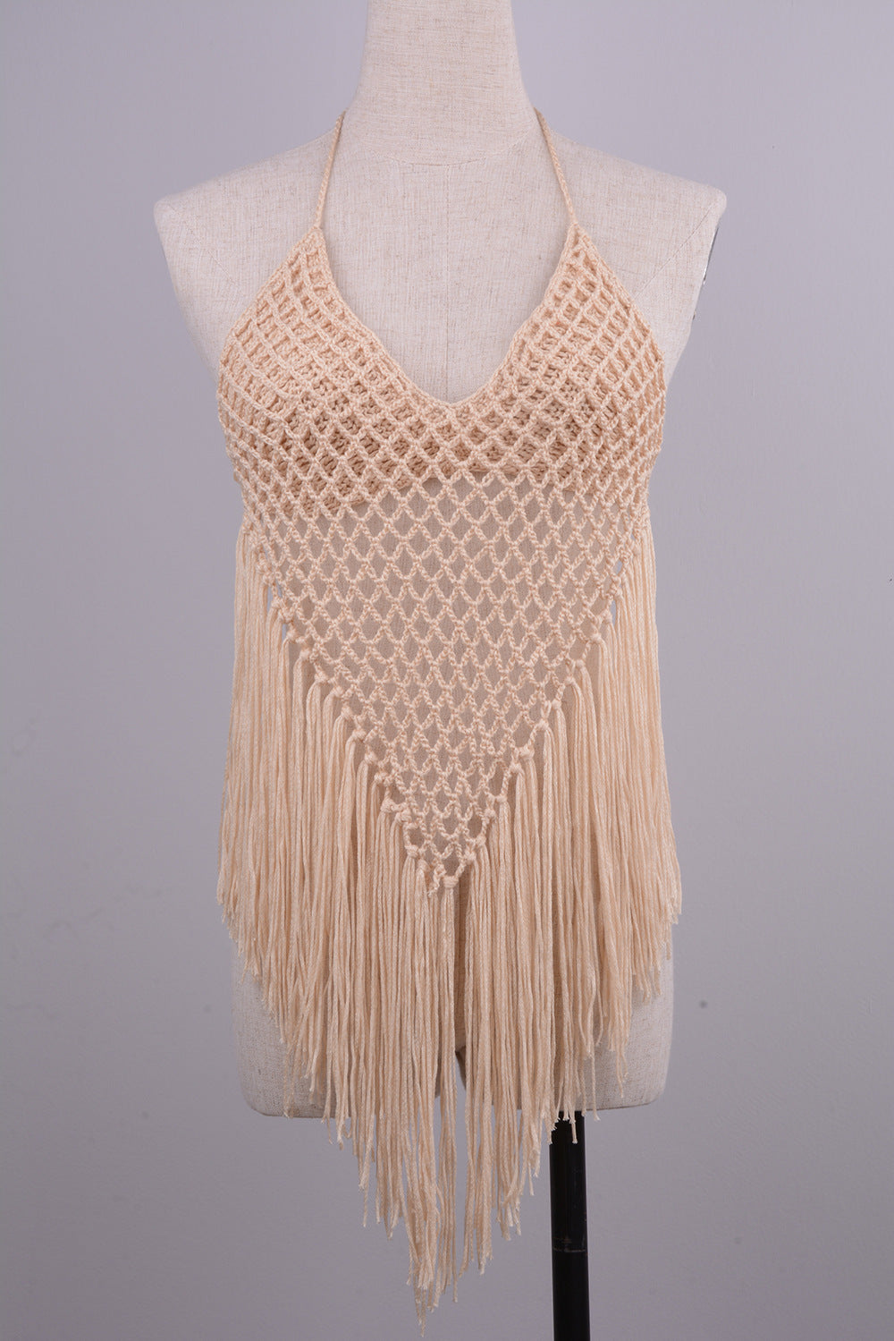 Hand-woven Beach Hollow Tassel Split Swimsuit