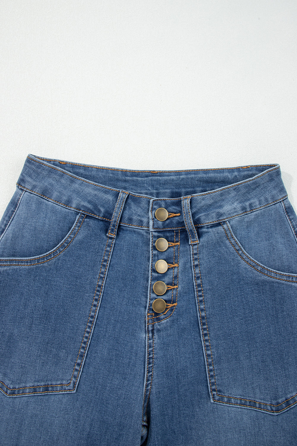 Multi Buttons High Waist Wide Leg Jeans With Pockets