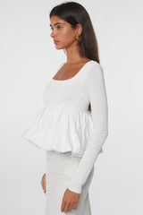 U Neck Long Sleeve Bubble Hem Top