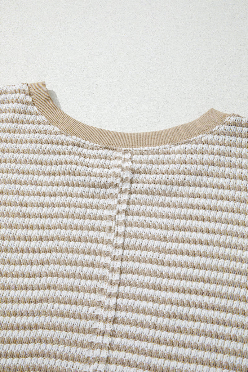 Stripe Plus Size Breathable Knit Ribbed Trim Long Sleeve Top