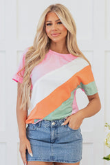 Color Block Patchwork Seamed Crewneck T Shirt