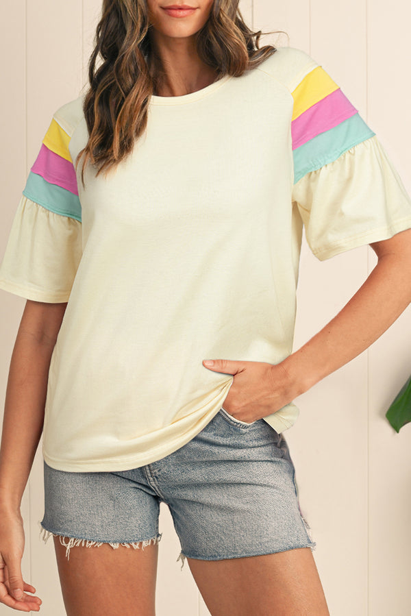 Color Block Stitched Sleeve Loose T Shirt