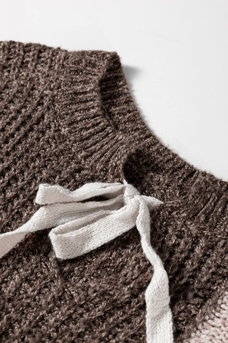 Color Block Patchwork Knotted Back Loose Fit Sweater