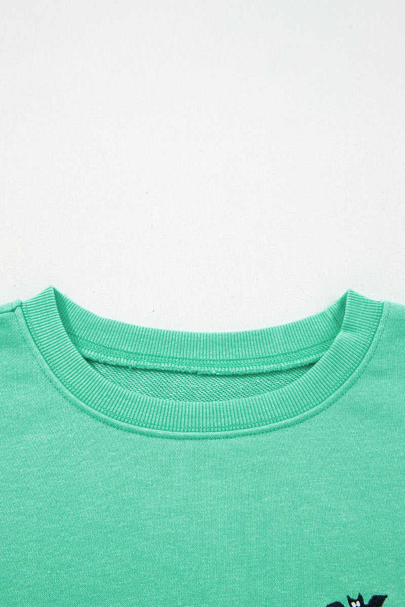 Turquoise Cute Halloween Ghost Embroidered Casual Sweatshirt
