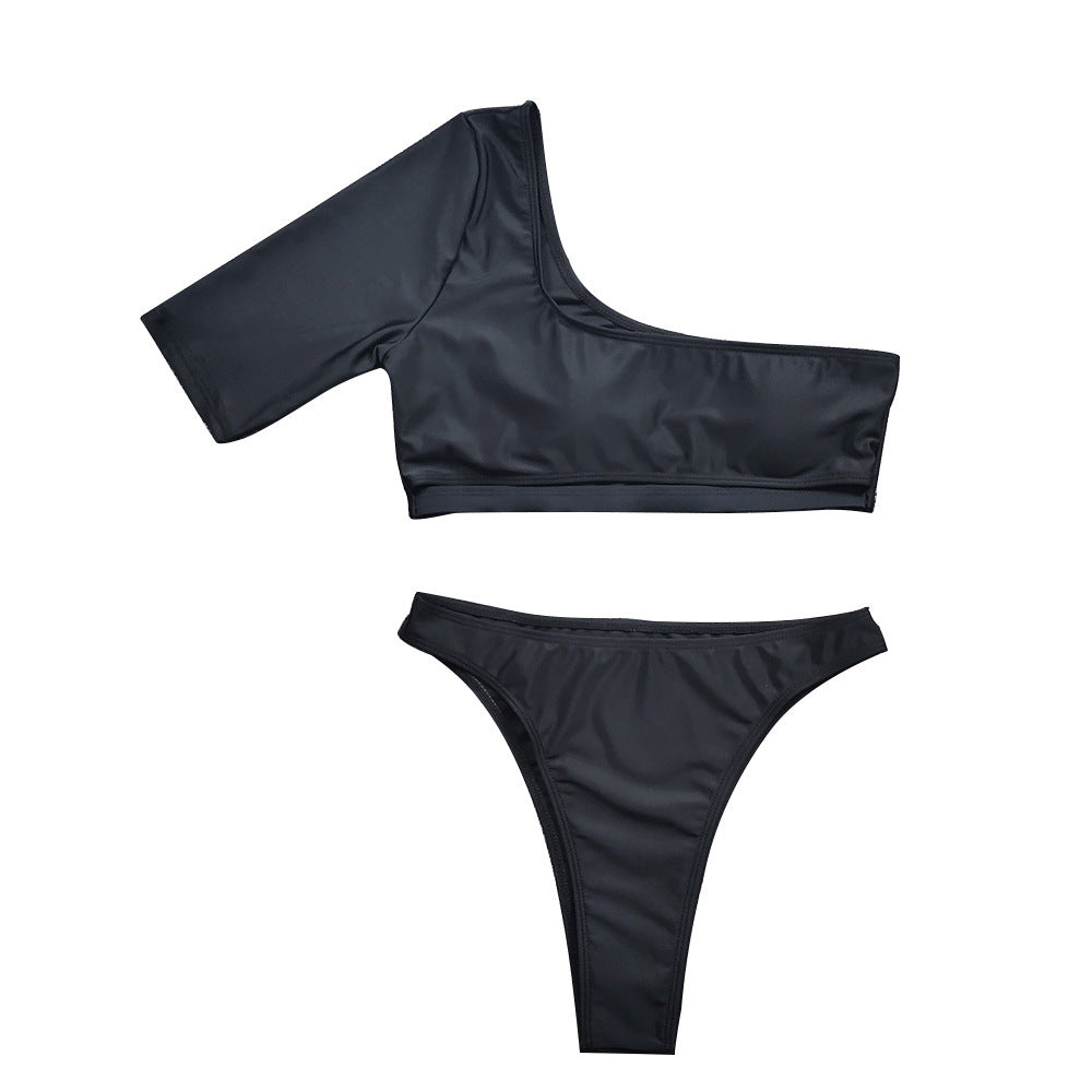 Solid Color Bikini Half Sleeve Swimsuit Women