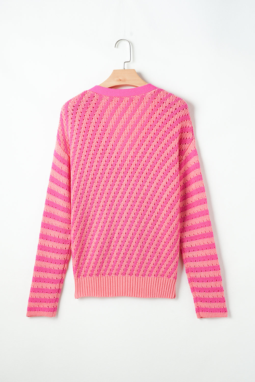 Striped Buttoned V Neck Drop Shoulder Cardigan