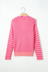 Striped Buttoned V Neck Drop Shoulder Cardigan