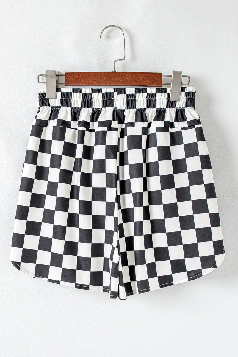 Checkered Print High Waist Casual Shorts