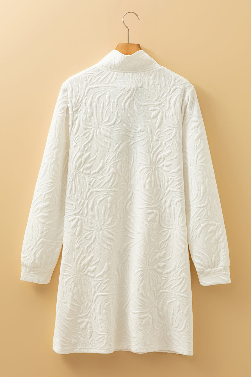 Jacquard Textured Quarter Zipper Shift Mini Dress
