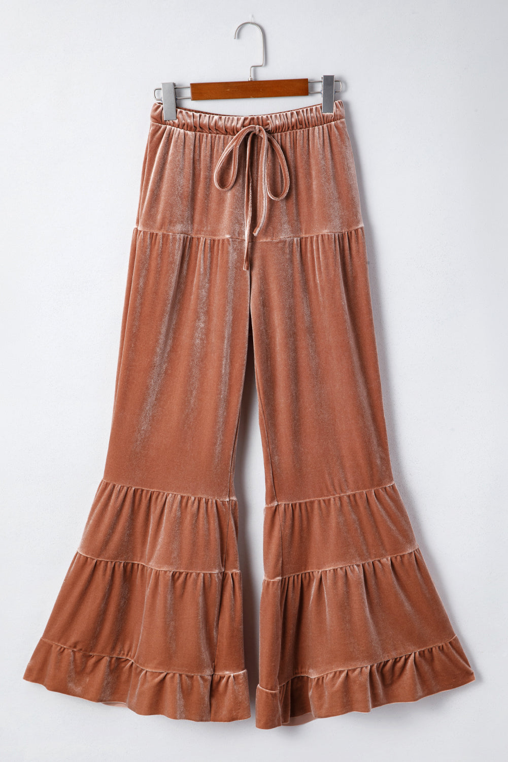 Mineral Wash Lace-up High Waist Tiered Bell Bottom Pants