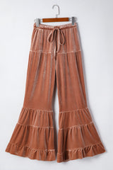 Mineral Wash Lace-up High Waist Tiered Bell Bottom Pants