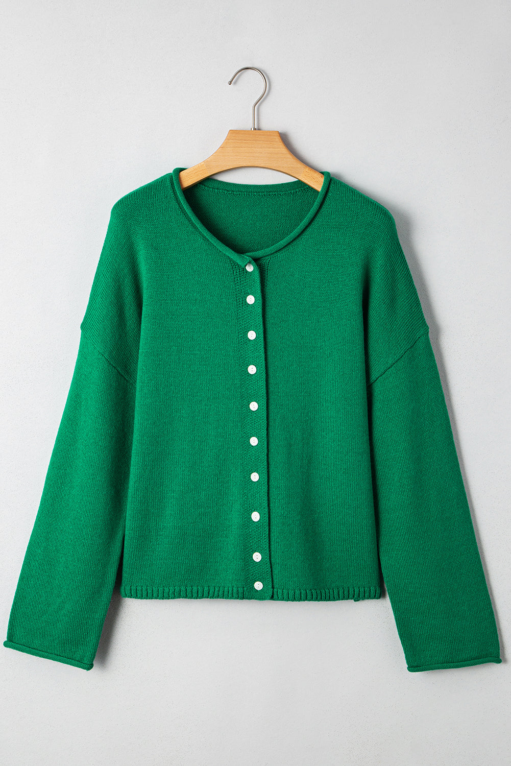 Solid Color Knit Button Drop Shoulder Sweater Cardigan