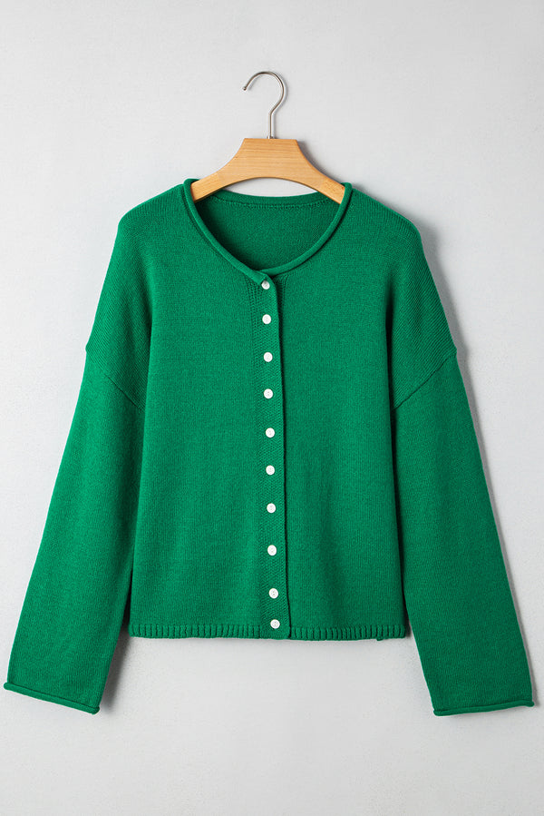 Solid Color Knit Button Drop Shoulder Sweater Cardigan