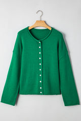 Solid Color Knit Button Drop Shoulder Sweater Cardigan