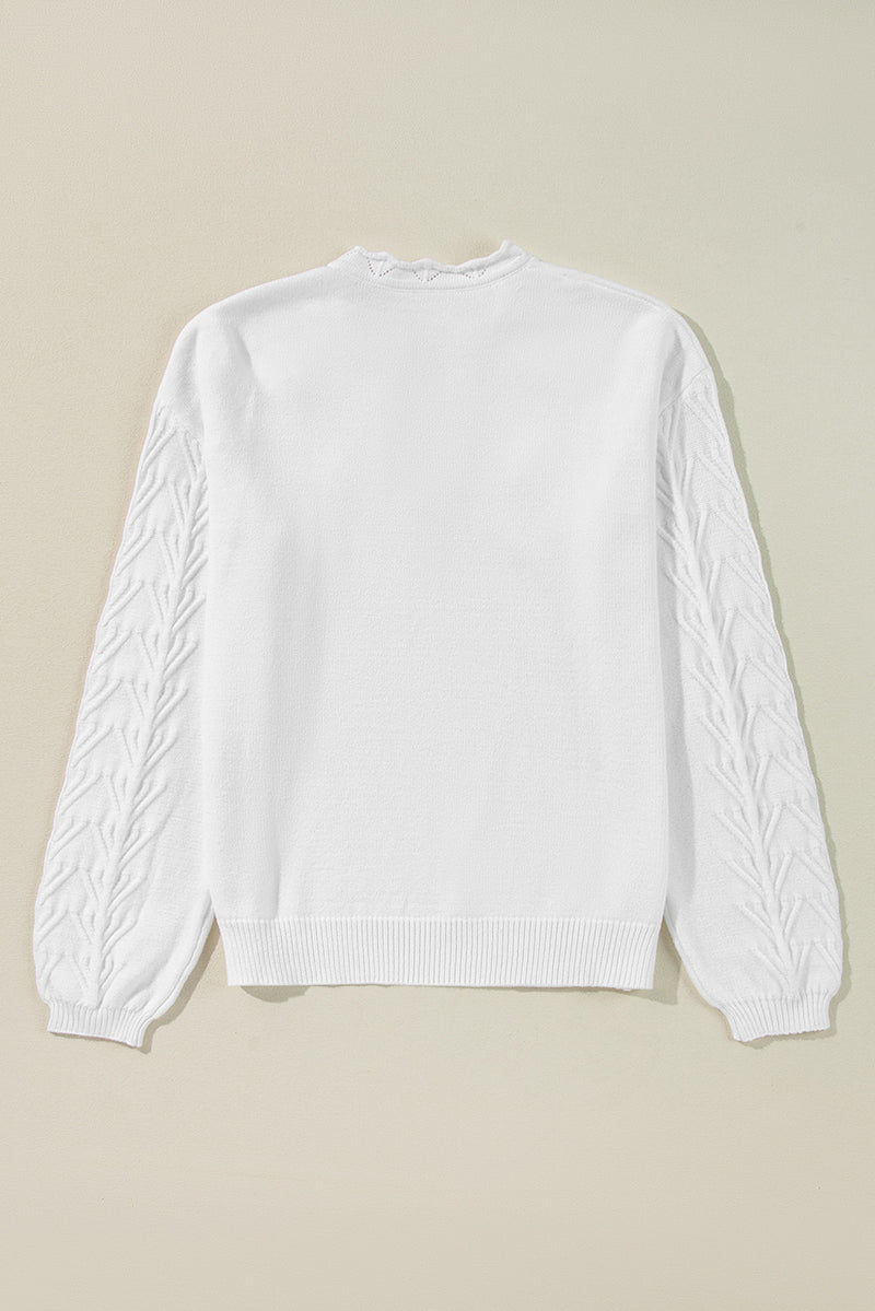 Solid Flower Detail Knitted Notched Neck Sweater
