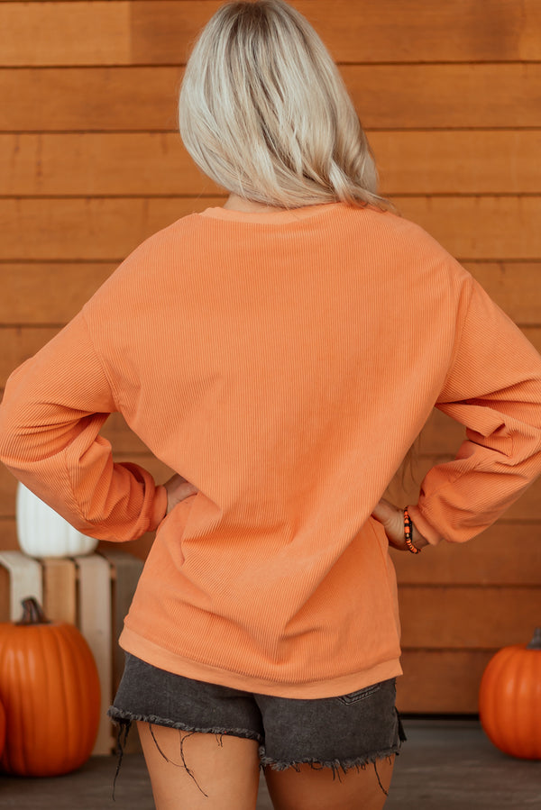 Twisted Ribbed Texture Halloween Ghost Sequin Patched Sweatshirt