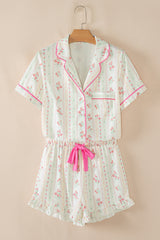 Floral Print Contrast Pipping Short Pajamas Set