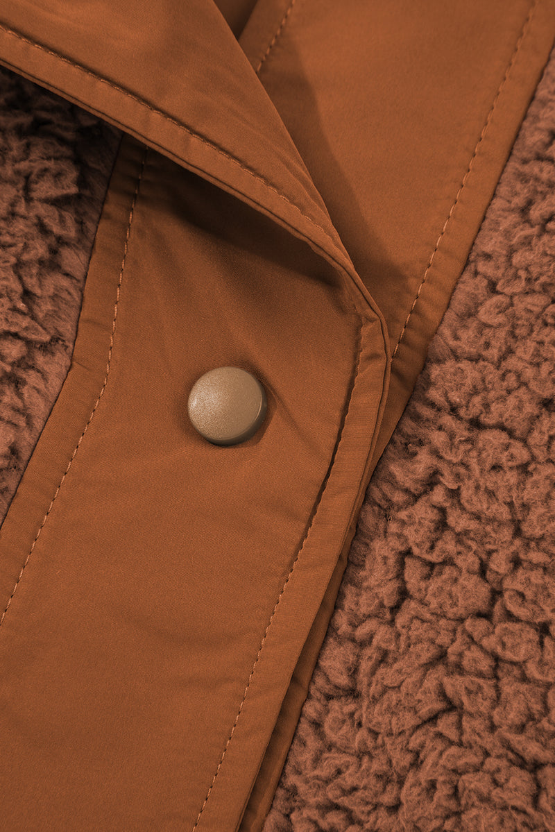 Faux Fur Snap Button Front Knot Side Plush Vest with Pockets