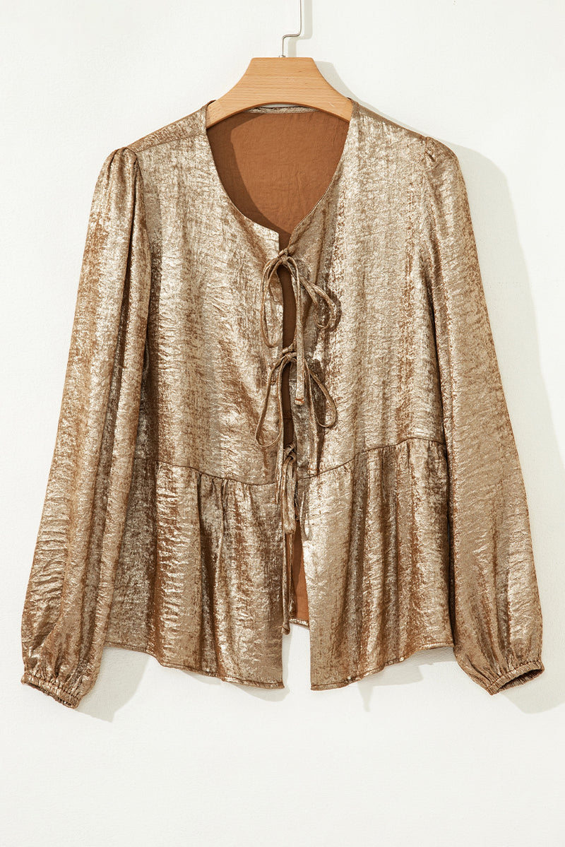 Metallic Tied Front Babydoll Blouse