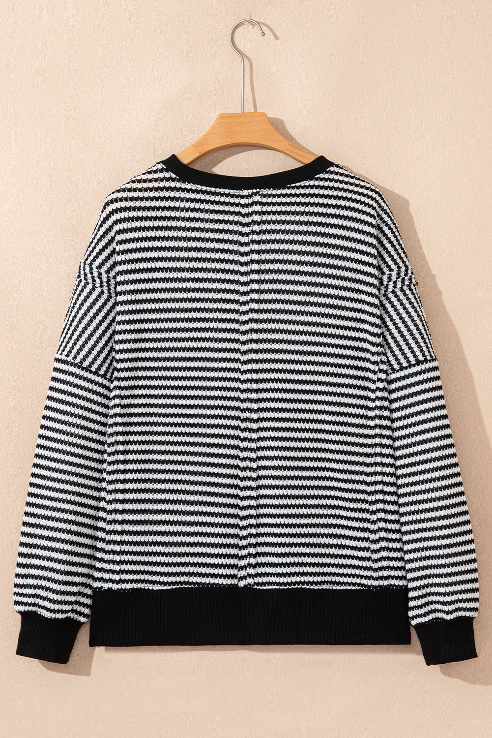 Stripe Ribbed Trim Drop Shoulder Long Sleeve Oversize Top