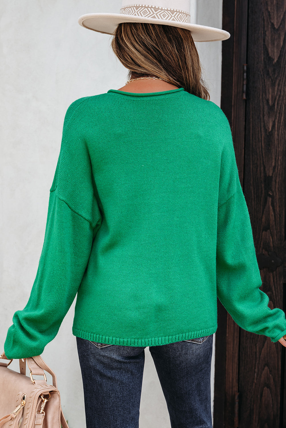 Solid Color Knit Button Drop Shoulder Sweater Cardigan