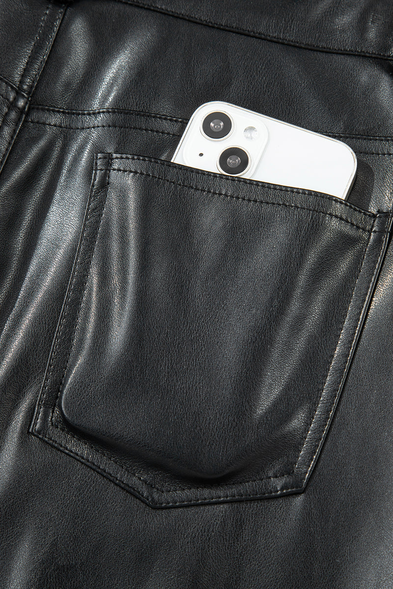 Faux Leather Side Slit Maxi Skirt