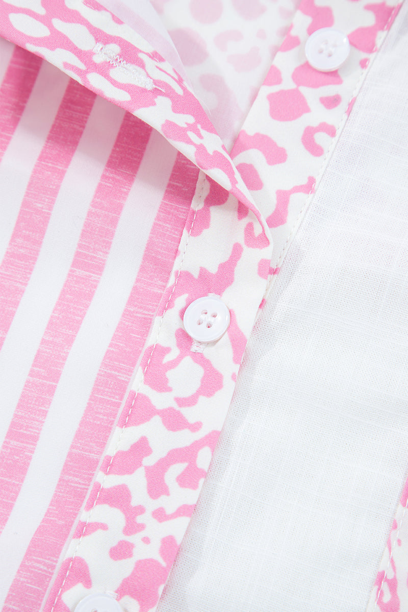 Pink Leopard Striped Western Casual Shirt