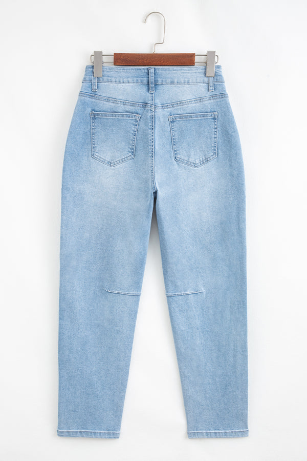 High Rise Barrel Relaxed Patch Pocket Jeans
