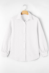 Solid Cable Texture Puff Sleeve Loose Shacket